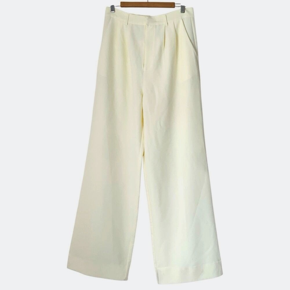 Sundays Wide Leg Trousers Women L Cream High Waist Quiet Luxury Old Money Chic